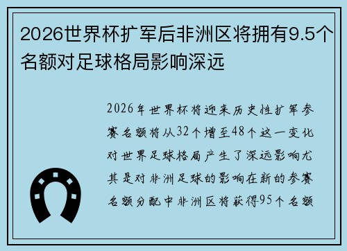 2026世界杯扩军后非洲区将拥有9.5个名额对足球格局影响深远 2026世界杯扩军后非洲区将拥有9.5个名额对足球格局影响深远
